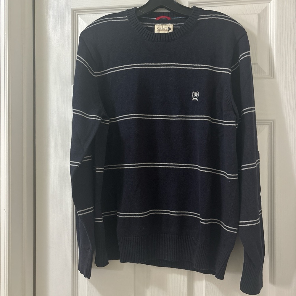 Crest by Tommy Hilfiger Navy Blue Striped Men's Sweater